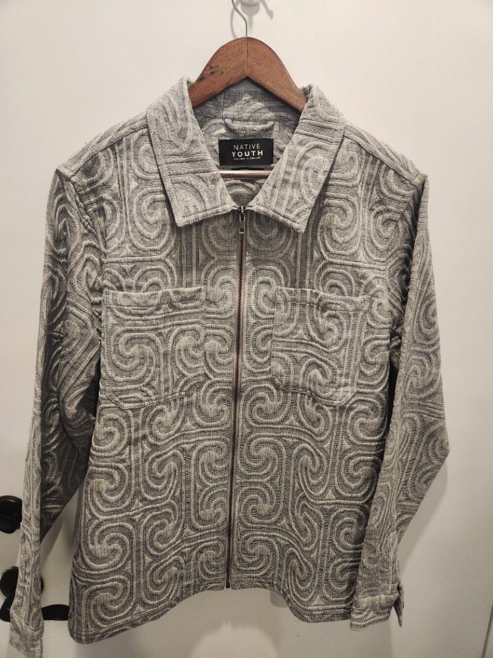 Native Youth Men's Textured Embroidered Scroll Pattern Full Zip Jacket Grey XL